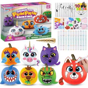 imageKlever Kits Halloween Pumpkin Decorating Kit with 10 Animal Designs Halloween Party Supplies Party Favors for Kids Pumpkin Painting Kit DIY Art and Crafts for Family Projects Classroom Activities