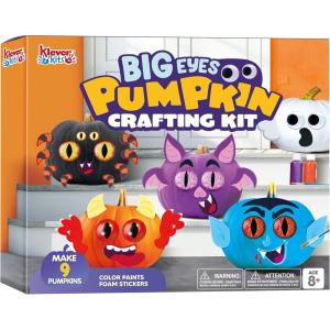 imageKlever Kits Halloween Pumpkin Painting Decorating Kit for Kids Art and Craft Party Favors Halloween Party Games Classroom Activities DIY Coloring Set with 9 Character Designs and Realistic Eyes