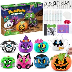 imageKlever Kits Halloween Pumpkin Painting Kit with 9 Character Designs Party Favor for Kids Halloween Arts Crafts Party Supplies Pumpkin Decorating Kit for Classroom DIY Activities Family Projects