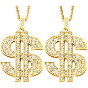 imageSpooktacular Creations 2 pcs Gold Dollar Chains Necklaces Money Pendant Chain Hip Hop Dollar Sign Necklace Jewelry Halloween Accessory for Men Women Dress Up Party