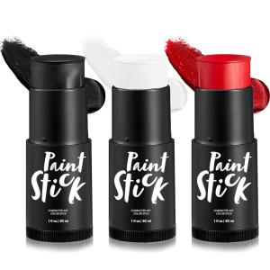 imageSpooktacular Creations 3 PCS Halloween Makeup Face Body Paint Set Foundation Makeup Waterproof Stick Kit Halloween Eye SFX Zombie Cosplay for Adult Party Dress Up Black White Red