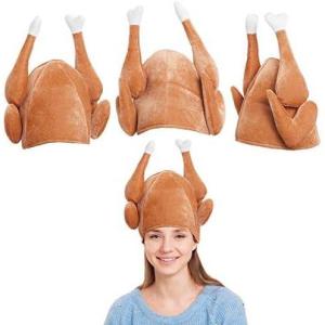imageSpooktacular Creations 3 Pack Plush Roasted Turkey Hats for Thanksgiving and Halloween Costume Dress Up Party