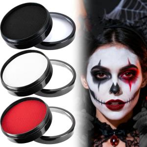 imageSpooktacular Creations 3PCS Halloween Makeup Face Body Paint Waterproof Foundation Cream Cake Tub Halloween Party Cosplay Clown Sfx Costume Dress Up Makeup for Adult1 Oz Each White Black Red