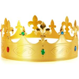 imageSpooktacular Creations Gold Royal King Crown Halloween Plastic Crown Hat for Kids Men Women Dress up Prince Costume Party Cosplay Props Pretend Play Party Accessories Decorations