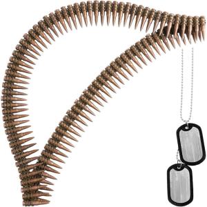 imageSpooktacular Creations Halloween Ammo Costume Accessories Included Army Bullet Belt with Fake Bullet and Dog Tag Necklace Bandolier and Stainless Steel Military Tag Toy Set for Soldier Cosplay
