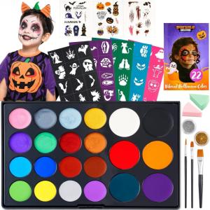 imageSpooktacular Creations Halloween Face Painting Makeup Kit 22 Colors NonToxic Paint With Stencils ampamp Brushes Sponges Glitter Powders Tattoo Stickers Professional Makeup Kit for Parties Birthdays
