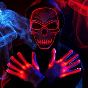 imageSpooktacular Creations Halloween LED Skull Mask with Light Up Gloves Red Scary Glow Up Skull and Glow in The Dark Skeleton Mask for Adult Halloween Cosplay Costumes Accessories Party Dress Up Prop