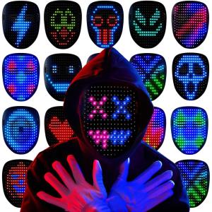 imageSpooktacular Creations Halloween Led Mask 50 Patterns Dynamic Static Images Face Transforming Light Up Mask with Gesture Sensing Glow Masks Cosplay Costume Accessory for Adult Teen Party Dress Up