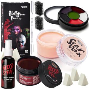 imageSpooktacular Creations Halloween Makeup Kit Face Painting Set6 Colors Bruise Makeup PaletteScar Wax with Spatula ToolFake Blood GelBlood SprayStipple SpongesSFX Costume Cosplay Party for Adult