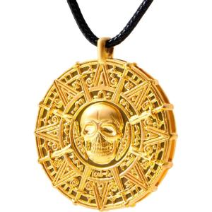 imageSpooktacular Creations Halloween Pirate Coin Necklace Pirate Skull Necklace Accessories for Men Women Halloween Cosplay Pirates Costume Halloween Dress Up Party FavorsGold