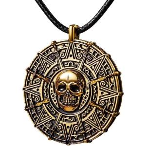 imageSpooktacular Creations Halloween Pirate Coin Necklace Pirate Skull Necklace Accessories for Men Women Halloween Cosplay Pirates Costume Halloween Dress Up Party FavorsAntique Bronze