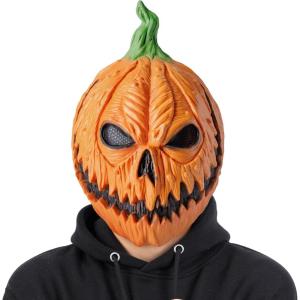 imageSpooktacular Creations Halloween Pumpkin Head Mask Scary Pumpkin Heads for Photoshoot Creepy Face Latex Mask Adult Halloween Cosplay Costume Accessories Novelty Masquerade Party
