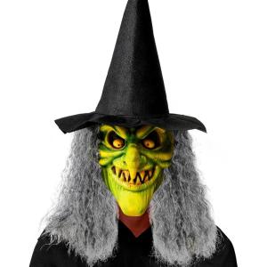 imageSpooktacular Creations Halloween Scary Witch Mask Creepy Latex Monster Face Mask with Black Hat Hair for Adult Halloween Horror Evil Cosplay Costume Accessories Realistic Party Dress Up Prop