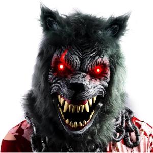 imageSpooktacular Creations LED Halloween Wolf Werewolf Mask with Movable Jaw Light Up Halloween Scary Mask for Adult Holiday Horror Cosplay Glow in the Dark Costume Accessories Party Dress Up Prop