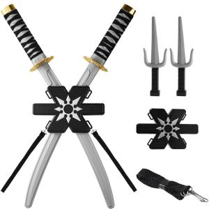 imageSpooktacular Creations Ninja Swords Backpack Weapon Toy Set with Swords and Knives for Kids Ninja Costume Accessories for Cosplay Dressup Party Black