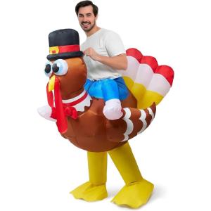 imageSpooktacular Creations Thanksgiving Turkey Inflatable Costume for Adult Blow up Costume Riding a Turkey Rideon for Halloween Party Cosplay event Outdoors Show Party Halloween Costumes for Men