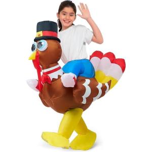 imageSpooktacular Creations Thanksgiving Turkey Inflatable Costume for Kids Blow up Costume Riding a Turkey Rideon for Halloween Party Cosplay event Halloween Inflatable Costumes for Boys and Girls