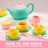 imageJOYIN 18PCS Pretend Role Play Tea Party Set Play Food Accessories BPA Free Phthalates Free Plastic Tea Set Mini Kitchen for Kids Gifts for Toddler Boys Girls Gift for ChristmasGreen Teapot