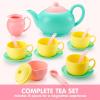 imageJOYIN 18PCS Pretend Role Play Tea Party Set Play Food Accessories BPA Free Phthalates Free Plastic Tea Set Mini Kitchen for Kids Gifts for Toddler Boys Girls Gift for ChristmasGreen Teapot