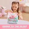 imageJOYIN 18PCS Pretend Role Play Tea Party Set Play Food Accessories BPA Free Phthalates Free Plastic Tea Set Mini Kitchen for Kids Gifts for Toddler Boys Girls Gift for ChristmasBaby Pink Teapot