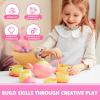 imageJOYIN 18PCS Pretend Role Play Tea Party Set Play Food Accessories BPA Free Phthalates Free Plastic Tea Set Mini Kitchen for Kids Gifts for Toddler Boys Girls Gift for ChristmasPink Teapot