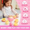 imageJOYIN 18PCS Pretend Role Play Tea Party Set Play Food Accessories BPA Free Phthalates Free Plastic Tea Set Mini Kitchen for Kids Gifts for Toddler Boys Girls Gift for ChristmasPink Teapot