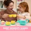 imageJOYIN 18PCS Pretend Role Play Tea Party Set Play Food Accessories BPA Free Phthalates Free Plastic Tea Set Mini Kitchen for Kids Gifts for Toddler Boys Girls Gift for ChristmasGreen Teapot