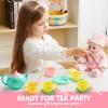 imageJOYIN 18PCS Pretend Role Play Tea Party Set Play Food Accessories BPA Free Phthalates Free Plastic Tea Set Mini Kitchen for Kids Gifts for Toddler Boys Girls Gift for ChristmasGreen Teapot