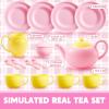 imageJOYIN 18PCS Pretend Role Play Tea Party Set Play Food Accessories BPA Free Phthalates Free Plastic Tea Set Mini Kitchen for Kids Gifts for Toddler Boys Girls Gift for ChristmasPink Teapot