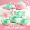 imageJOYIN 18PCS Pretend Role Play Tea Party Set Play Food Accessories BPA Free Phthalates Free Plastic Tea Set Mini Kitchen for Kids Gifts for Toddler Boys Girls Gift for ChristmasBaby Pink Teapot