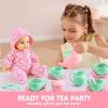 imageJOYIN 18PCS Pretend Role Play Tea Party Set Play Food Accessories BPA Free Phthalates Free Plastic Tea Set Mini Kitchen for Kids Gifts for Toddler Boys Girls Gift for ChristmasBaby Pink Teapot