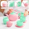 imageJOYIN 18PCS Pretend Role Play Tea Party Set Play Food Accessories BPA Free Phthalates Free Plastic Tea Set Mini Kitchen for Kids Gifts for Toddler Boys Girls Gift for ChristmasBaby Pink Teapot