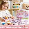 imageJOYIN 35Pcs Mermaid Tea Party Set for Little Girls Pretend Tin Teapot Set Princess Tea Time Play Kitchen Toy with Dessert Doughnut Carrying Case for Birthday Easter Gifts Kids Toddlers Age 3 4 5 6Unicorn Tin Teapot Set