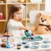 imageJOYIN 35Pcs Mermaid Tea Party Set for Little Girls Pretend Tin Teapot Set Princess Tea Time Play Kitchen Toy with Dessert Doughnut Carrying Case for Birthday Easter Gifts Kids Toddlers Age 3 4 5 6Mermaid Tin Teapot Set