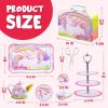 imageJOYIN 35Pcs Mermaid Tea Party Set for Little Girls Pretend Tin Teapot Set Princess Tea Time Play Kitchen Toy with Dessert Doughnut Carrying Case for Birthday Easter Gifts Kids Toddlers Age 3 4 5 6Unicorn Tin Teapot Set