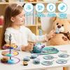 imageJOYIN 35Pcs Mermaid Tea Party Set for Little Girls Pretend Tin Teapot Set Princess Tea Time Play Kitchen Toy with Dessert Doughnut Carrying Case for Birthday Easter Gifts Kids Toddlers Age 3 4 5 6Mermaid Tin Teapot Set