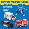 imageJOYIN 4 Packs Emergency Vehicle Toy Playsets Friction Powered Vehicles with Light and Sound Including Fire Truck Ambulance Play Police Car and Helicopter Christmas Toddler Kids Boys Gifts