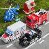 imageJOYIN 4 Packs Emergency Vehicle Toy Playsets Friction Powered Vehicles with Light and Sound Including Fire Truck Ambulance Play Police Car and Helicopter Christmas Toddler Kids Boys Gifts