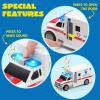 imageJOYIN 4 Packs Emergency Vehicle Toy Playsets Friction Powered Vehicles with Light and Sound Including Fire Truck Ambulance Play Police Car and Helicopter Christmas Toddler Kids Boys Gifts