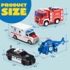 imageJOYIN 4 Packs Emergency Vehicle Toy Playsets Friction Powered Vehicles with Light and Sound Including Fire Truck Ambulance Play Police Car and Helicopter Christmas Toddler Kids Boys Gifts