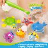 imageJOYIN Baby Bath Toy Set  Magnetic Fishing Toy with Fishing Rod Soft Puffer ampamp Clown Fish Spinning Octopus and Starfish Windup Shark and Turtle  Sensory Development for Infants ampamp Toddler