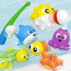 imageJOYIN Baby Bath Toy Set  Magnetic Fishing Toy with Fishing Rod Soft Puffer ampamp Clown Fish Spinning Octopus and Starfish Windup Shark and Turtle  Sensory Development for Infants ampamp Toddler