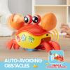 imageJOYIN Crawling Crab Tummy Time Toy Babies Interactive Big Walking Crab Toy with Intelligent Sensor Lights Buttons AutoAvoiding Obstacles Gift for Toddlers