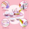 imageJOYIN Unicorn Tea Party Set for Little Girls Pretend Pink Tin Teapot Set Princess Tea Time Play Kitchen Toy with Teapot Cup Plate Carrying Case for Kids Toddlers Age 3 4 5 6 Gift for ChristmasUnicorn