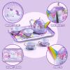 imageJOYIN Unicorn Tea Party Set for Little Girls Pretend Pink Tin Teapot Set Princess Tea Time Play Kitchen Toy with Teapot Cup Plate Carrying Case for Kids Toddlers Age 3 4 5 6 Gift for ChristmasPurple Unicorn