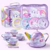 imageJOYIN Unicorn Tea Party Set for Little Girls Pretend Pink Tin Teapot Set Princess Tea Time Play Kitchen Toy with Teapot Cup Plate Carrying Case for Kids Toddlers Age 3 4 5 6 Gift for ChristmasPurple Unicorn