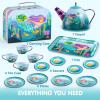 imageJOYIN Unicorn Tea Party Set for Little Girls Pretend Pink Tin Teapot Set Princess Tea Time Play Kitchen Toy with Teapot Cup Plate Carrying Case for Kids Toddlers Age 3 4 5 6 Gift for ChristmasMermaid