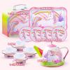 imageJOYIN Unicorn Tea Party Set for Little Girls Pretend Pink Tin Teapot Set Princess Tea Time Play Kitchen Toy with Teapot Cup Plate Carrying Case for Kids Toddlers Age 3 4 5 6 Gift for ChristmasUnicorn