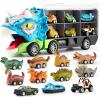 imageJOYIN 13 in 1 Dinosaur Toys for Kids 35 Dinosaur Truck with 12 Pull Back Cars Birthday Gifts Toys for 3 4 5 Year Old Boy Transport Carrier Truck for Toddlers Christmas Great Gifts for GrandkidsTriceratops Truck