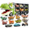 imageJOYIN 13 in 1 Dinosaur Toys for Kids 35 Dinosaur Truck with 12 Pull Back Cars Birthday Gifts Toys for 3 4 5 Year Old Boy Transport Carrier Truck for Toddlers Christmas Great Gifts for GrandkidsTyrannosaurus Truck